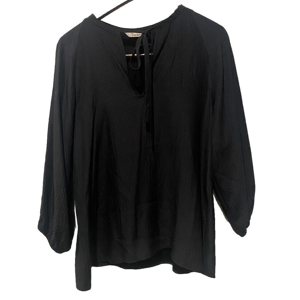 TUCKER NYC Silk Tie-Neck Blouse Black Size S Quiet luxury